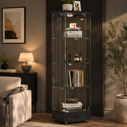 Glass Display Cabinet with Drawer