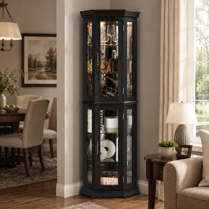 Tall Corner Display Cabinet with Glass Doors
