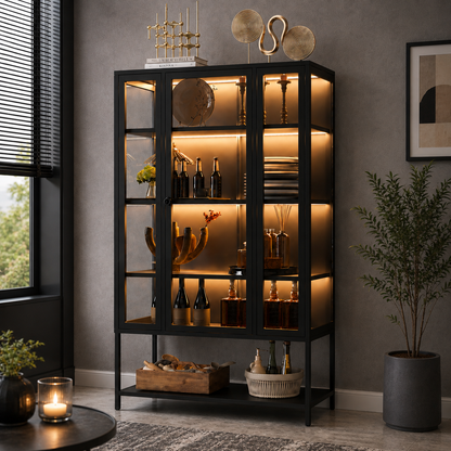 Modern Glass Display Cabinet with LED Lights